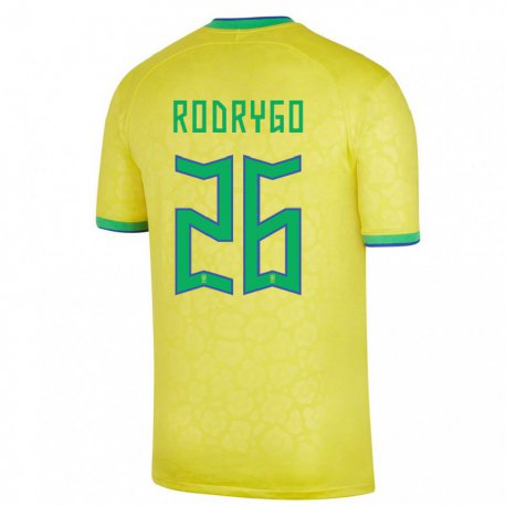 Kandiny Femme Maillot Brésil Rodrygo #26 Jaune Tenues Domicile 22-24 T-shirt