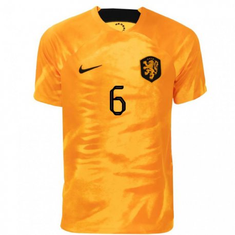 Kandiny Femme Maillot Pays-bas Stefan De Vrij #6 Orange Laser Tenues Domicile 22-24 T-shirt
