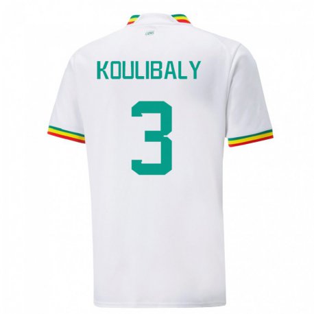 Kandiny Femme Maillot Sénégal Kalidou Koulibaly #3 Blanc Tenues Domicile 22-24 T-shirt