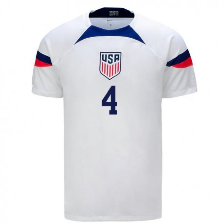 Kandiny Femme Maillot États-unis Tyler Adams #4 Blanc Tenues Domicile 22-24 T-shirt