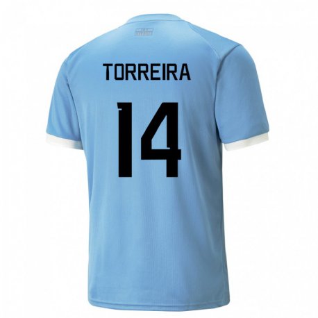Kandiny Femme Maillot Uruguay Lucas Torreira #14 Bleue Tenues Domicile 22-24 T-shirt