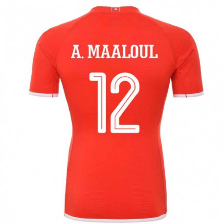 Kandiny Femme Maillot Tunisie Ali Maaloul #12 Rouge Tenues Domicile 22-24 T-shirt