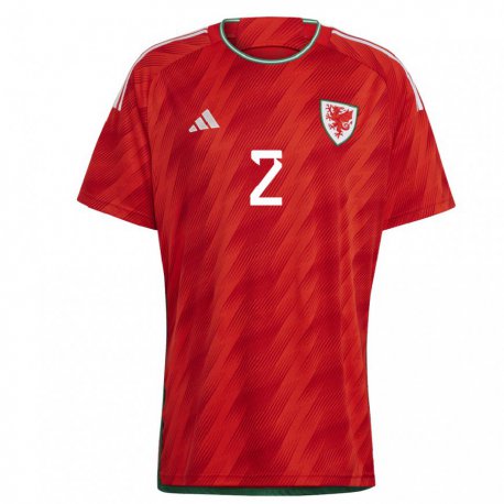 Kandiny Femme Maillot Pays De Galles Chris Gunter #2 Rouge Tenues Domicile 22-24 T-shirt