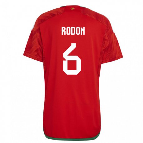 Kandiny Femme Maillot Pays De Galles Joe Rodon #6 Rouge Tenues Domicile 22-24 T-shirt