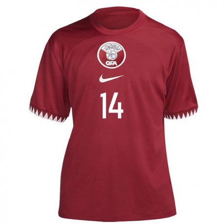 Kandiny Femme Maillot Qatar Homam Ahmed #14 Bordeaux Tenues Domicile 22-24 T-shirt