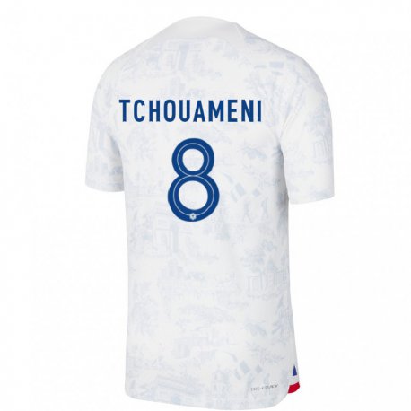 Kandiny Femme Maillot France Aurelien Tchouameni #8 Blanc Bleu Tenues Extérieur 22-24 T-shirt