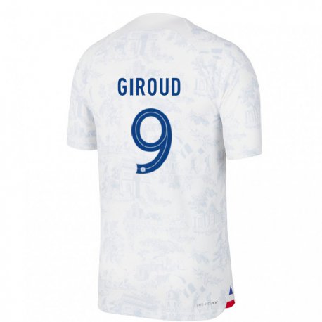 Kandiny Femme Maillot France Olivier Giroud #9 Blanc Bleu Tenues Extérieur 22-24 T-shirt