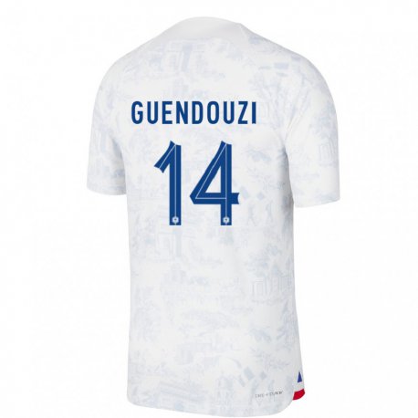 Kandiny Femme Maillot France Matteo Guendouzi #14 Blanc Bleu Tenues Extérieur 22-24 T-shirt