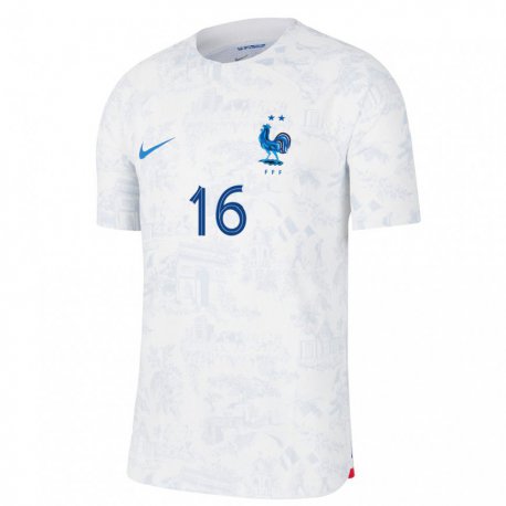Kandiny Femme Maillot France Mike Maignan #16 Blanc Bleu Tenues Extérieur 22-24 T-shirt