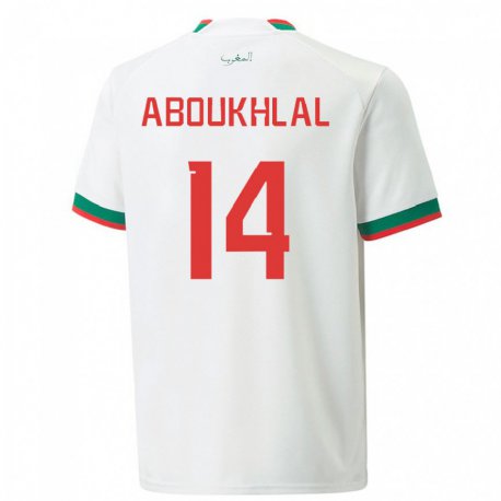 Kandiny Femme Maillot Maroc Zakaria Aboukhlal #14 Blanc Tenues Extérieur 22-24 T-shirt