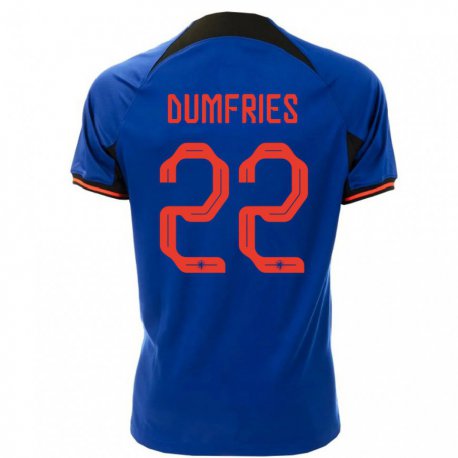 Kandiny Femme Maillot Pays-bas Denzel Dumfries #22 Bleu Royal Tenues Extérieur 22-24 T-shirt
