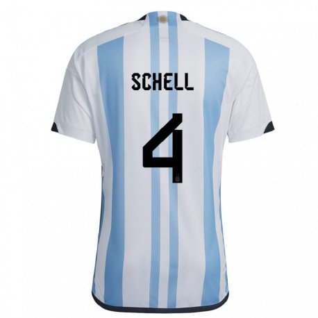 Kandiny Enfant Maillot Argentine Sofia Schell #4 Blanc Bleu Ciel Tenues Domicile 22-24 T-shirt
