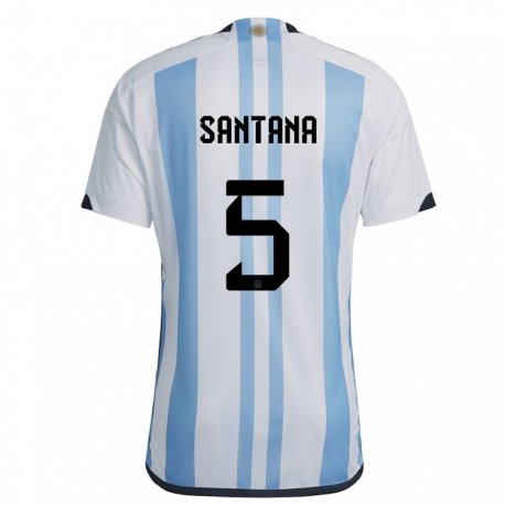 Kandiny Enfant Maillot Argentine Vanesa Santana #5 Blanc Bleu Ciel Tenues Domicile 22-24 T-shirt