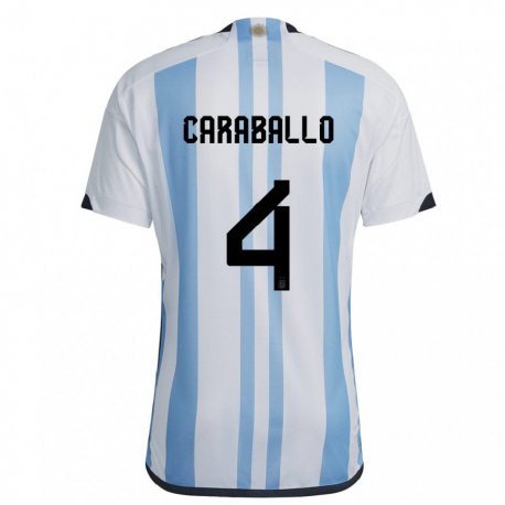 Kandiny Enfant Maillot Argentine Brian Caraballo #4 Blanc Bleu Ciel Tenues Domicile 22-24 T-shirt