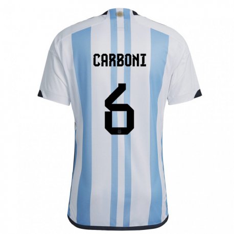 Kandiny Enfant Maillot Argentine Franco Carboni #6 Blanc Bleu Ciel Tenues Domicile 22-24 T-shirt