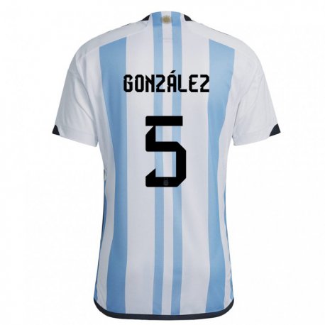 Kandiny Enfant Maillot Argentine Maximiliano Gonzalez #5 Blanc Bleu Ciel Tenues Domicile 22-24 T-shirt