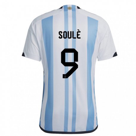 Kandiny Enfant Maillot Argentine Matias Soule #9 Blanc Bleu Ciel Tenues Domicile 22-24 T-shirt