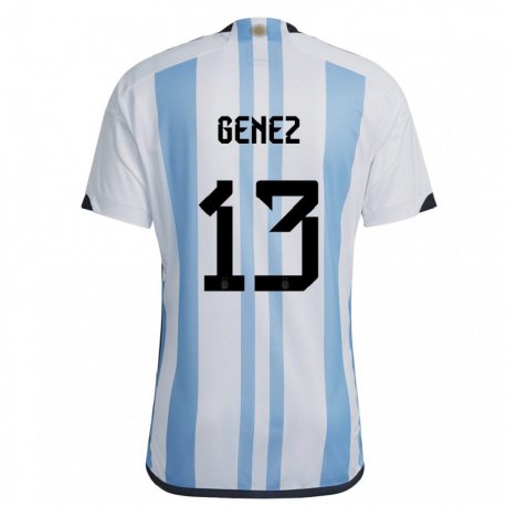 Kandiny Enfant Maillot Argentine Nahuel Genez #13 Blanc Bleu Ciel Tenues Domicile 22-24 T-shirt