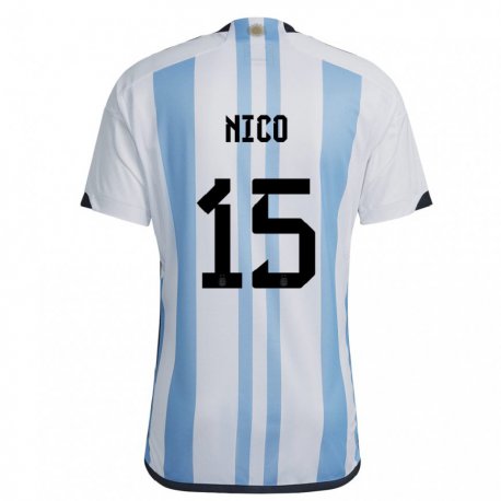 Kandiny Enfant Maillot Argentine Nico  #15 Blanc Bleu Ciel Tenues Domicile 22-24 T-shirt
