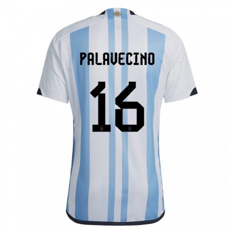 Kandiny Enfant Maillot Argentine Nicolas Palavecino #16 Blanc Bleu Ciel Tenues Domicile 22-24 T-shirt