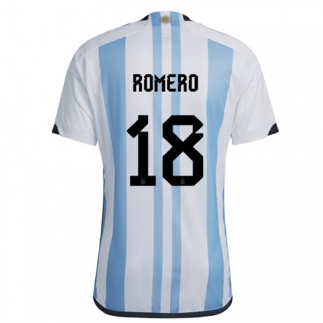 Kandiny Enfant Maillot Argentine Luka Romero #18 Blanc Bleu Ciel Tenues Domicile 22-24 T-shirt