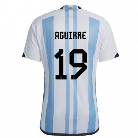 Kandiny Enfant Maillot Argentine Brian Aguirre #19 Blanc Bleu Ciel Tenues Domicile 22-24 T-shirt