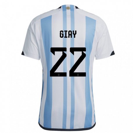 Kandiny Enfant Maillot Argentine Agustin Giay #22 Blanc Bleu Ciel Tenues Domicile 22-24 T-shirt