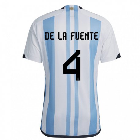Kandiny Enfant Maillot Argentine Hernan De La Fuente #4 Blanc Bleu Ciel Tenues Domicile 22-24 T-shirt