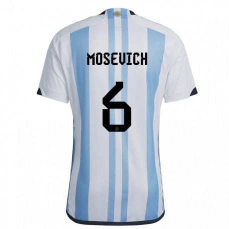 Kandiny Enfant Maillot Argentine Leonel Mosevich #6 Blanc Bleu Ciel Tenues Domicile 22-24 T-shirt