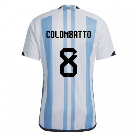 Kandiny Enfant Maillot Argentine Santiago Colombatto #8 Blanc Bleu Ciel Tenues Domicile 22-24 T-shirt