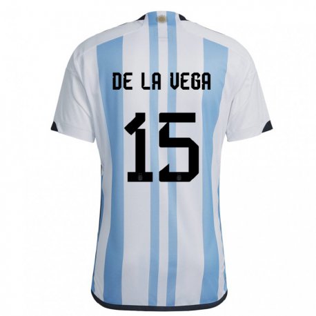 Kandiny Enfant Maillot Argentine Pedro De La Vega #15 Blanc Bleu Ciel Tenues Domicile 22-24 T-shirt