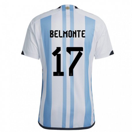 Kandiny Enfant Maillot Argentine Tomas Belmonte #17 Blanc Bleu Ciel Tenues Domicile 22-24 T-shirt
