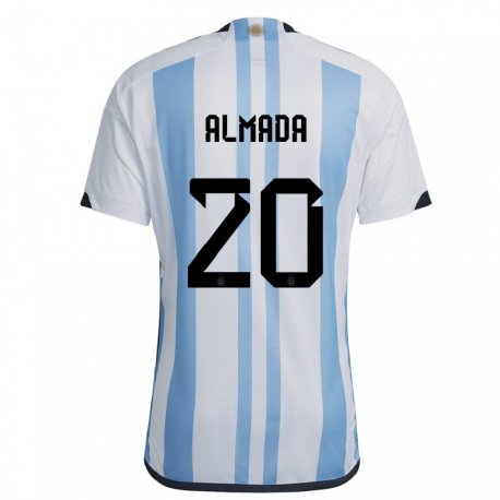 Kandiny Enfant Maillot Argentine Thiago Almada #20 Blanc Bleu Ciel Tenues Domicile 22-24 T-shirt