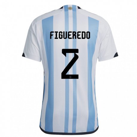 Kandiny Enfant Maillot Argentine Leandro Figueredo #2 Blanc Bleu Ciel Tenues Domicile 22-24 T-shirt