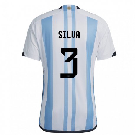 Kandiny Enfant Maillot Argentine Tomas Silva #3 Blanc Bleu Ciel Tenues Domicile 22-24 T-shirt