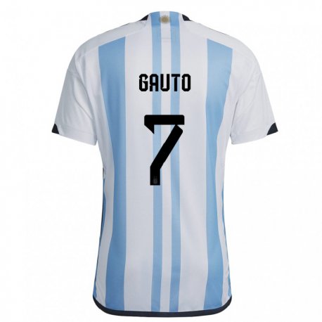 Kandiny Enfant Maillot Argentine Juan Gauto #7 Blanc Bleu Ciel Tenues Domicile 22-24 T-shirt