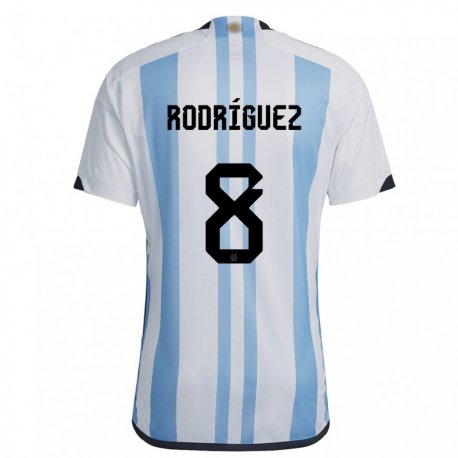 Kandiny Enfant Maillot Argentine Agustin Rodriguez #8 Blanc Bleu Ciel Tenues Domicile 22-24 T-shirt