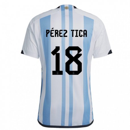 Kandiny Enfant Maillot Argentine Jeremias Perez Tica #18 Blanc Bleu Ciel Tenues Domicile 22-24 T-shirt
