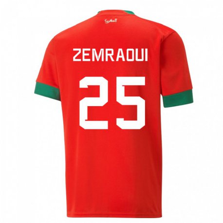 Kandiny Enfant Maillot Maroc Oussama Zemraoui #25 Rouge Tenues Domicile 22-24 T-shirt