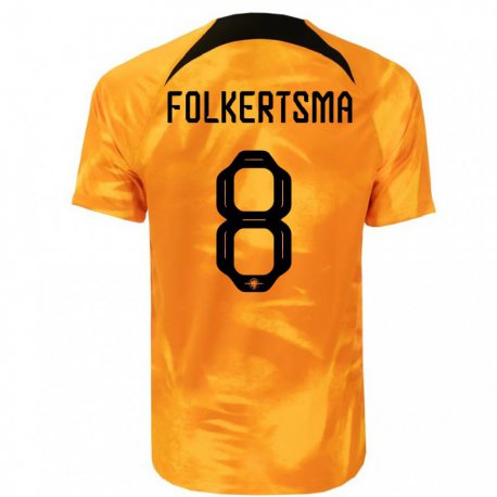 Kandiny Enfant Maillot Pays-bas Sisca Folkertsma #8 Orange Laser Tenues Domicile 22-24 T-shirt