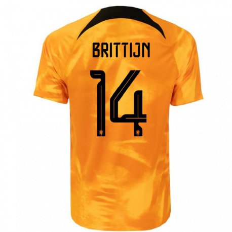 Kandiny Enfant Maillot Pays-bas Philip Brittijn #14 Orange Laser Tenues Domicile 22-24 T-shirt