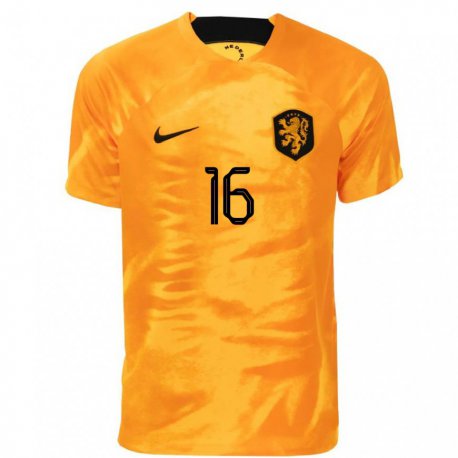 Kandiny Enfant Maillot Pays-bas Tom De Graaff #16 Orange Laser Tenues Domicile 22-24 T-shirt