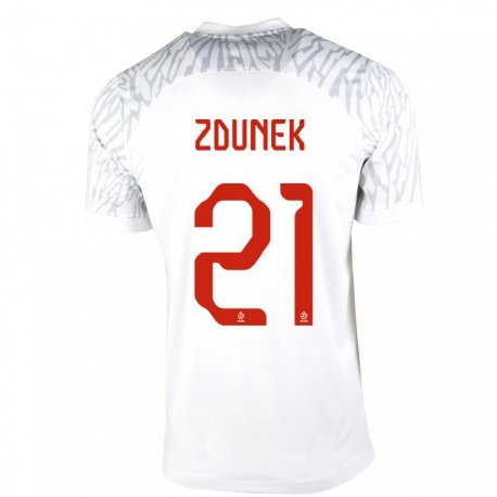 Kandiny Enfant Maillot Pologne Emilia Zdunek #21 Blanc Tenues Domicile 22-24 T-shirt