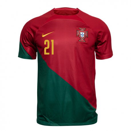 Kandiny Enfant Maillot Portugal Fabio Vieira #21 Rouge Vert Tenues Domicile 22-24 T-shirt