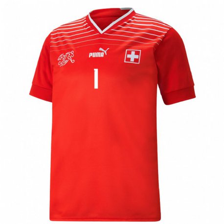 Kandiny Enfant Maillot Suisse Tim Spycher #1 Rouge Tenues Domicile 22-24 T-shirt