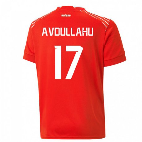 Kandiny Enfant Maillot Suisse Leon Avdullahu #17 Rouge Tenues Domicile 22-24 T-shirt