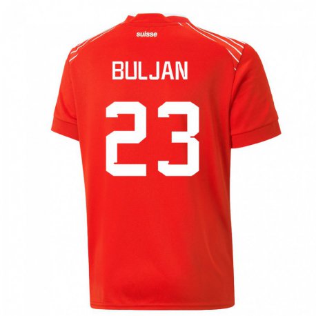 Kandiny Enfant Maillot Suisse Leo Buljan #23 Rouge Tenues Domicile 22-24 T-shirt