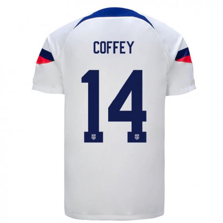 Kandiny Enfant Maillot États-unis Sam Coffey #14 Blanc Tenues Domicile 22-24 T-shirt