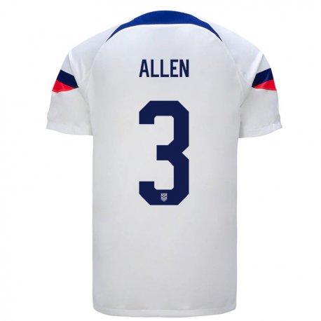 Kandiny Enfant Maillot États-unis Noah Allen #3 Blanc Tenues Domicile 22-24 T-shirt