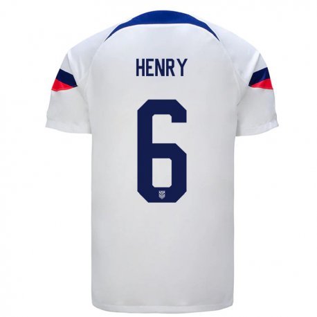 Kandiny Enfant Maillot États-unis Kobi Henry #6 Blanc Tenues Domicile 22-24 T-shirt